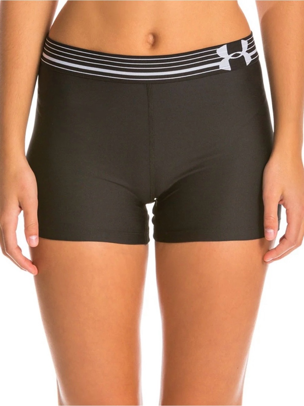 Under Armour Women’s Black Compression Bike Shorts with Striped Waistband